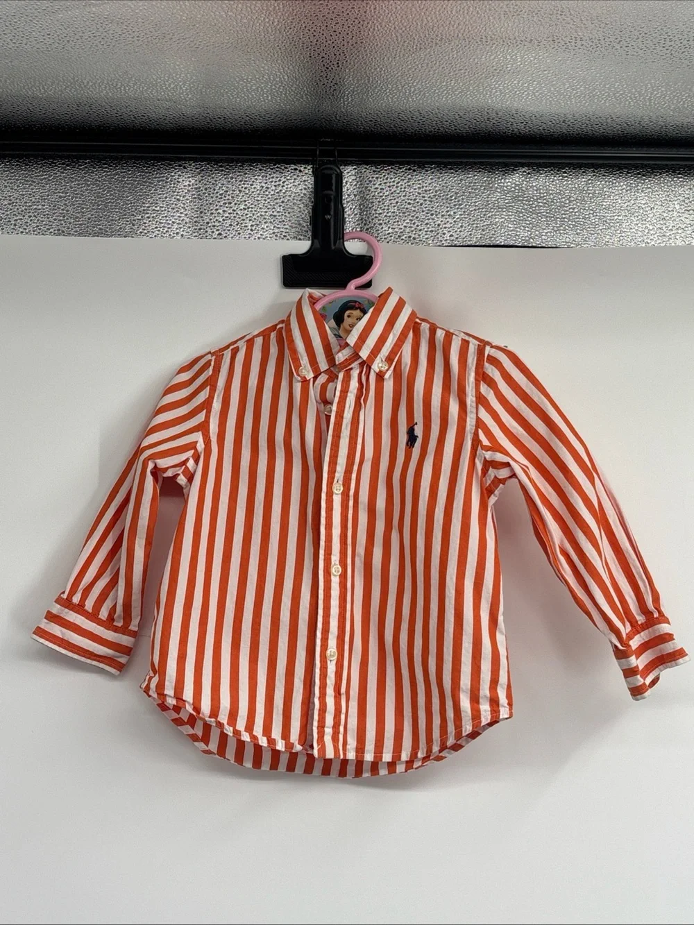 Ralph Lauren Orange & White Striped Button-Down Shirt for Kids Sz 24M used